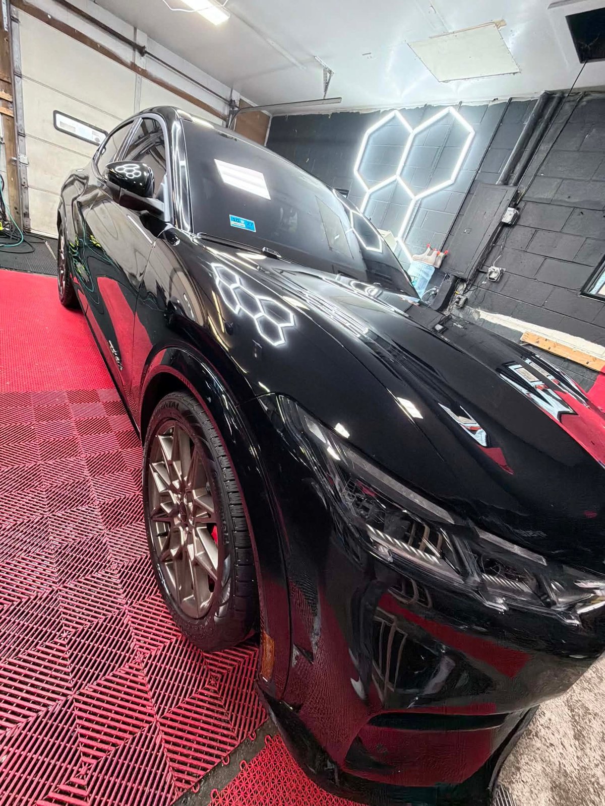 Black Mustang detailed to a mirror finish in the showroom